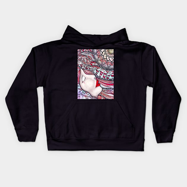 Trippy Mushroom Half Face Kids Hoodie by asiancoffeegirl